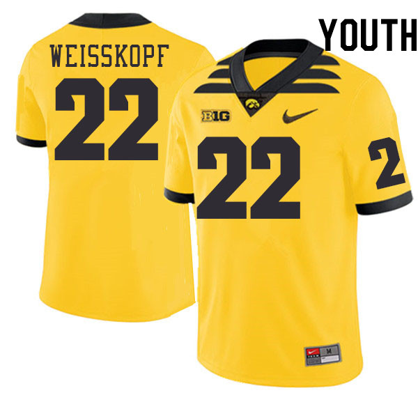 Youth #22 Derek Weisskopf Iowa Hawkeyes College Football Jerseys Stitched-Gold